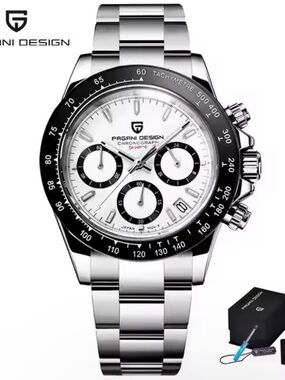PAGANI DESIGN PD1644 Silver Stainless Steel Chronograph Watch with White Dial